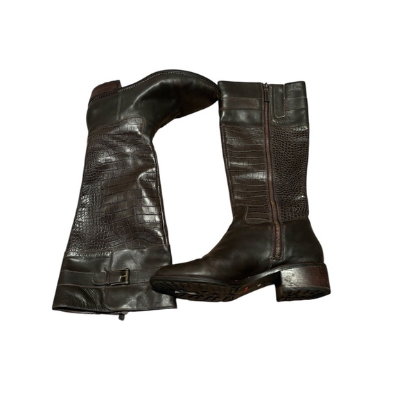 Cole Haan Alligator Embossed Leather Knee High Boots in Brown size 9 - Picture 1 of 9